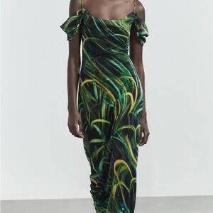 Elegant Green Patterned Women's Dress S